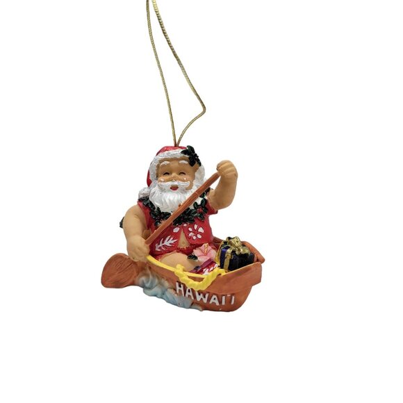 Hawaiian Santa Claus Rowing Canoe Christmas Ornament Festive Tree Décor Hand-Pai - Picture 4 of 15